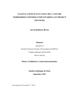 Coastal Conflicts in Costa Rica and the Territorios Costeros Comunitarios Law Project (Tecocos)