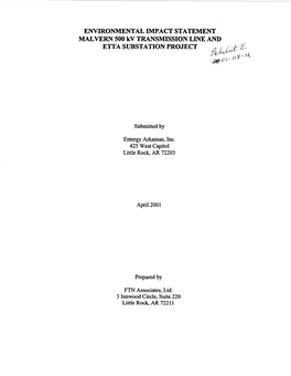 ENVIRONMENTAL IMPACT STATEMENT MALVERN 500 Kv TRANSMISSION LINE and ETTA SUBSTATION PROJECT ' .Kz &B',,Q C Cc