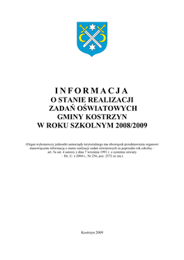 Informacja O Stanie Realizacji Zadań Oświatowych Gminy Kostrzyn W Roku Szkolnym 2008/2009