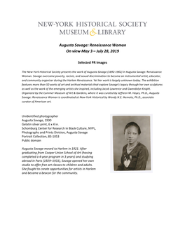 Augusta Savage: Renaissance Woman on View May 3 – July 28, 2019