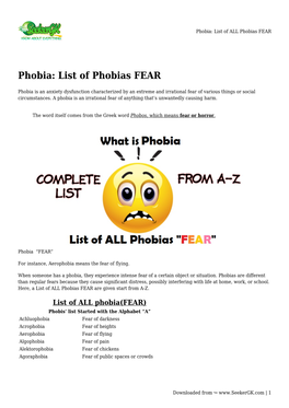 Phobia: List of ALL Phobias FEAR