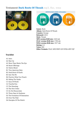 Testament Dark Roots of Thrash Mp3, Flac, Wma