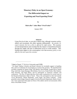 Monetary Policy in an Open Economy: the Differential Impact on Exporting and Non-Exporting Firms1