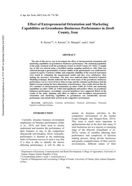 Effect of Entrepreneurial Orientation and Marketing Capabilities on Greenhouse Businesses Performance in Jiroft County, Iran