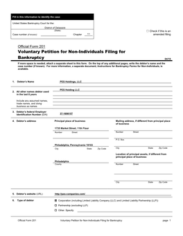 Voluntary Petition for Non-Individuals Filing for Bankruptcy Page 1 Debtor PES Holdings, LLC Case Number (If Known) Name