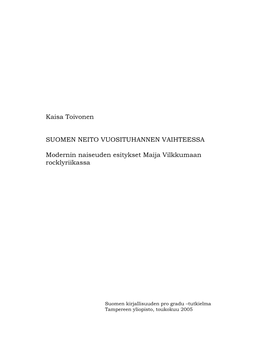 Kaisa Toivonen SUOMEN NEITO VUOSITUHANNEN VAIHTEESSA