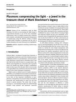 Plasmons Compressing the Light – a Jewel in the Treasure Chest of Mark