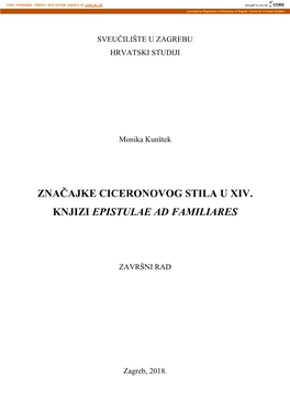 Značajke Ciceronovog Stila U Xiv. Knjizi Epistulae Ad Familiares