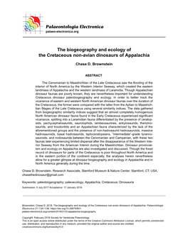 The Biogeography and Ecology of the Cretaceous Non-Avian Dinosaurs of Appalachia