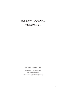 Jsa Law Journal Volume Vi