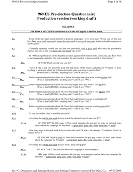 Pre-Election Questionnaire Page 1 of 18