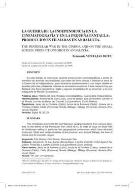 La Guerra De La Independencia En La Cinematografía Y En La Pequeña Pantalla: Producciones Filmadas En Andalucía