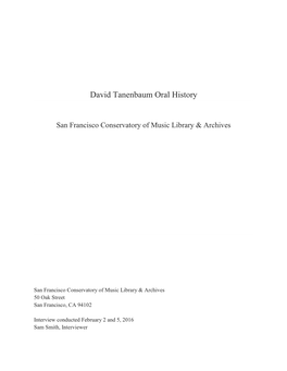 David Tanenbaum Oral History
