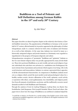 Buddhism As a Tool of Polemic and Self-Definition Among German Rabbis in the 19Th and Early 20Th Century