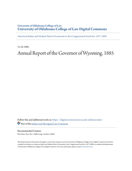 Annual Report of the Governor of Wyoming, 1885