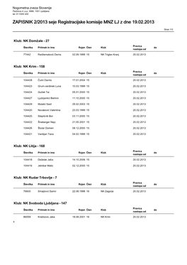 ZAPISNIK 2/2013 Seje Registracijske Komisije MNZ LJ Z Dne 19.02.2013