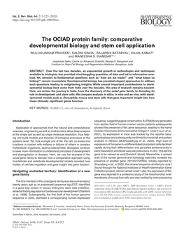 The OCIAD Protein Family: Comparative Developmental Biology