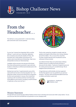 Bishop Challoner News from the Headteacher…