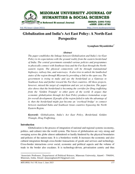 Globalization and India's Act East Policy: a North-East Perspective