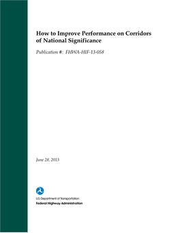 How to Improve Performance on Corridors of National Significance