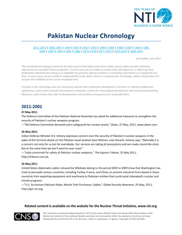Pakistan Nuclear Chronology