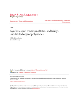 Syntheses and Reactions of Tetra- and Trisilyl- Substituted Organopolysilanes Clifford Leon Smith Iowa State University