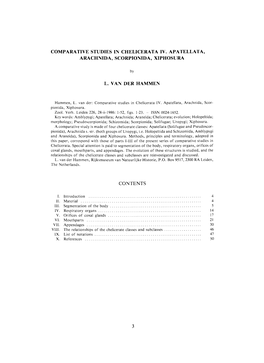 Comparative Studies in Chelicerata Iv. Apatellata, Arachnida, Scorpionida, Xiphosura