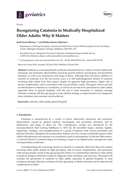 Recognizing Catatonia in Medically Hospitalized Older Adults: Why It Matters