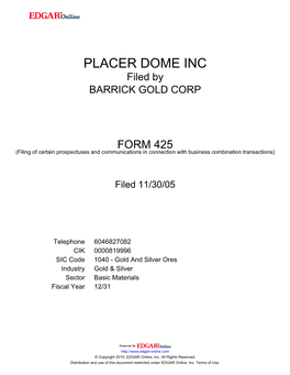 PLACER DOME INC Filed by BARRICK GOLD CORP