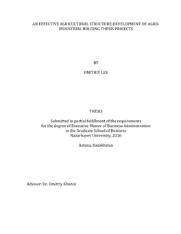 An Effective Agricultural Structure Development of Agro- Industrial Holding Thesis Projects