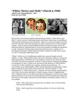 Fibber Mcgee and Molly” (March 4, 1940) Added to the National Registry: 2007 Essay by Cary O’Dell