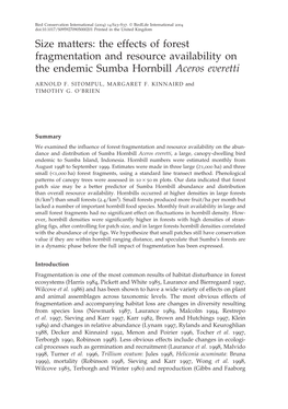 Size Matters: the Effects of Forest Fragmentation and Resource Availability on the Endemic Sumba Hornbill Aceros Everetti