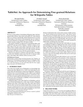 Tablenet: an Approach for Determining Fine-Grained Relations for Wikipedia Tables