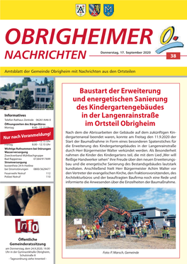Baustart Der Erweiterung Und Energetischen Sanierung Des Kindergartengebäudes in Der Langenrainstraße Im Ortsteil Obrigheim