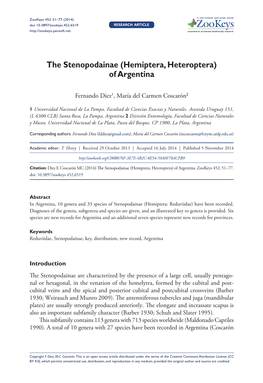 Hemiptera, Heteroptera) of Argentina 51 Doi: 10.3897/Zookeys.452.6519 RESEARCH ARTICLE Launched to Accelerate Biodiversity Research