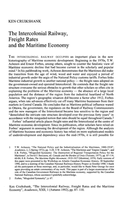 The Intercolonial Railway, Freight Rates and the Maritime Economy