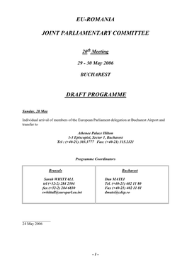 Eu-Romania Joint Parliamentary Committee Draft Programme