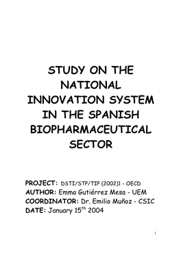 Study on the National Innovation System in the Spanish Biopharmaceutical Sector