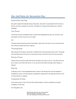 Disc Golf Education." September 1, 2009