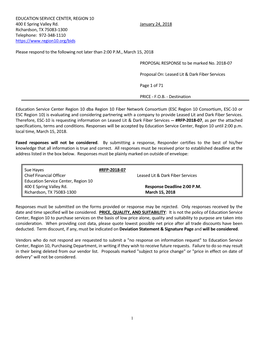 2018-07 ESC Region 10 Leased Lit Dark Fiber Services