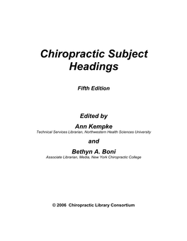 Chiropractic Subject Headings
