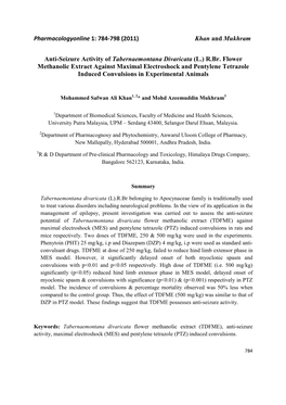 784-798 (2011) Khan and Mukhram Anti-Seizure Activity Of