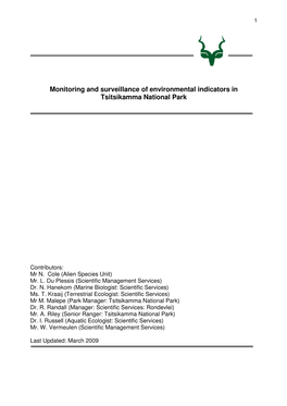 Monitoring and Surveillance of Environmental Indicators in Tsitsikamma National Park