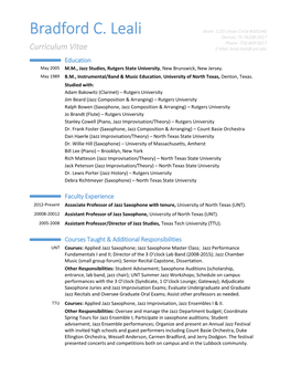 Bradford C. Leali Work: 1155 Union Circle #305040 Denton, TX 76208-5017 Phone: 718-809-5817 Curriculum Vitae E-Mail: Brad.Leali@Unt.Edu