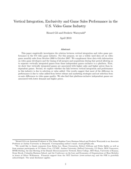Vertical Integration, Exclusivity and Game Sales Performance in the U.S. Video Game Industry