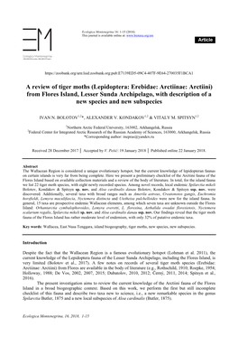 Lepidoptera: Erebidae: Arctiinae: Arctiini) from Flores Island, Lesser Sunda Archipelago, with Description of a New Species and New Subspecies