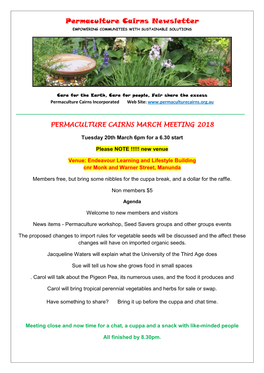 Permaculture Cairns Newsletter EMPOWERING COMMUNITIES with SUSTAINABLE SOLUTIONS