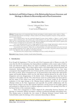 Aesthetical and Political Aspects of the Relationship Between Literature and Ideology in Albania in Dictatorship and in Post-Communism