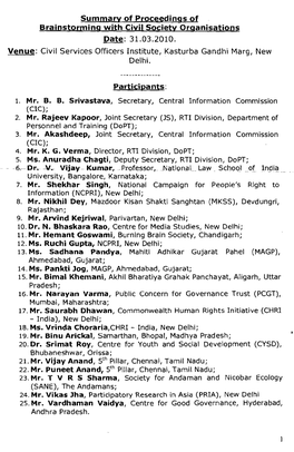 Date: 31.03.2010. Venue: Civil Services Officers Institute, Kasturba Gandhi Marg, New Delhi