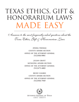 Texas Ethics, Gift & Honorarium Laws Made Easy